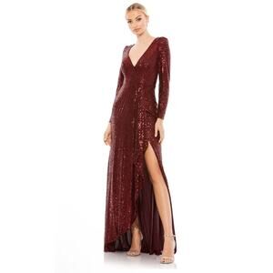 Mac Duggal Wine Sequin Maxi Dress